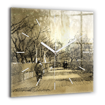 Szögletes üvegóra 60x60 Park és fák szepiában