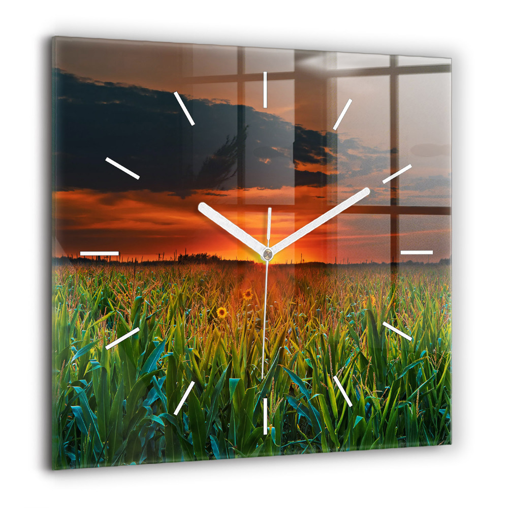 Szögletes üvegóra 60x60 Napraforgók a réten