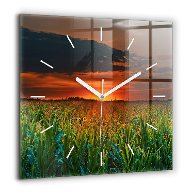 Szögletes üvegóra 60x60 Napraforgók a réten