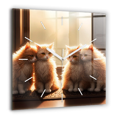 Négyzetes üvegóra 60x60 Négy macska a napon