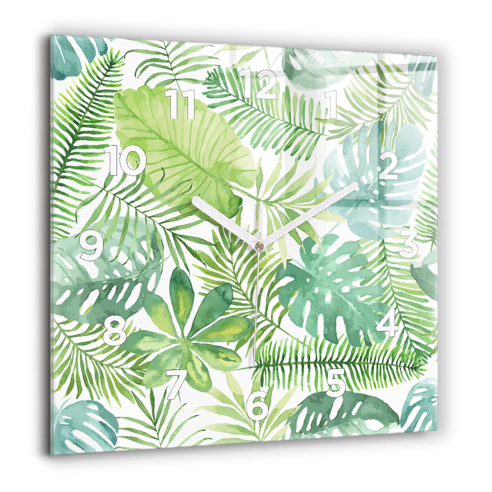 Szögletes üvegóra 60x60 Zöld levelek