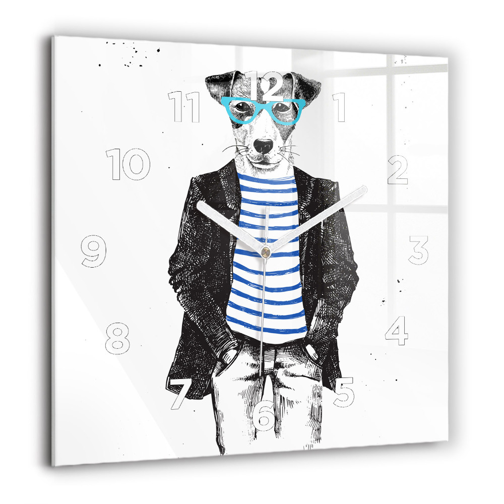 Négyzetes üvegóra 60x60 Kutya emberi testben