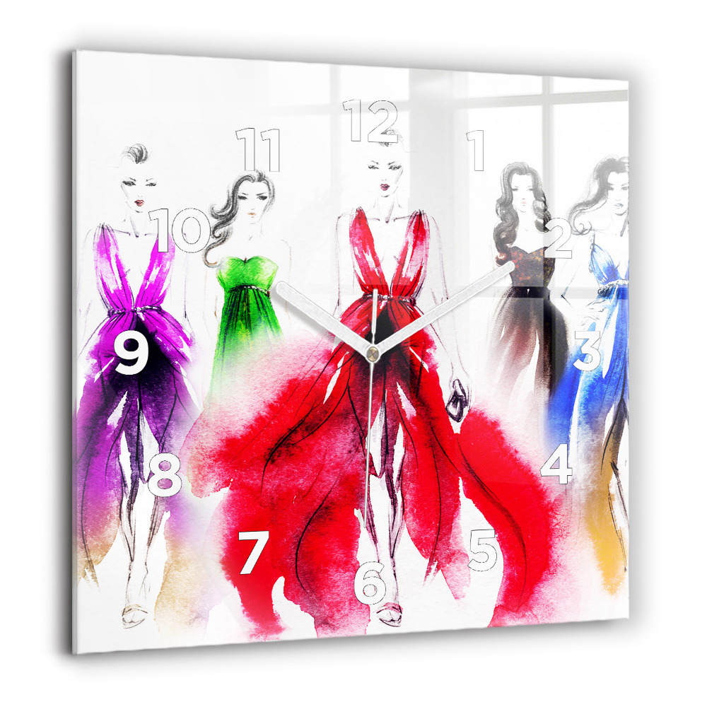 Szögletes üvegóra 60x60 Nők színes ruhákban