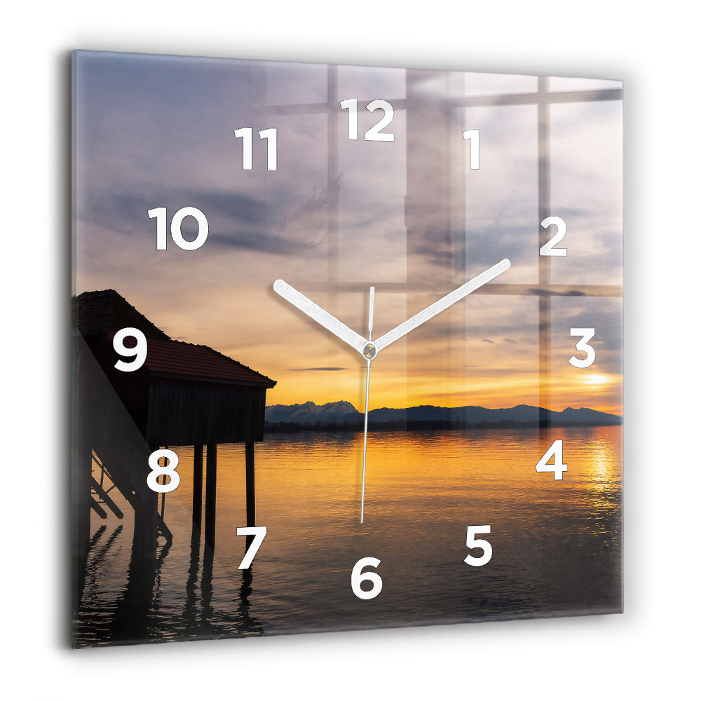 Szögletes fali üvegóra 60x60 Naplemente egy tó felett