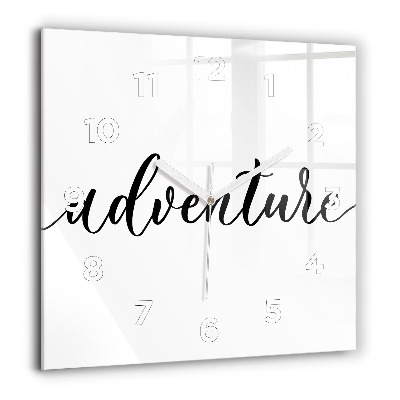 Négyzet alakú üvegóra 60x60 Kalandos felirat