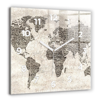 Négyzetes üvegóra 60x60 Világtérkép újság