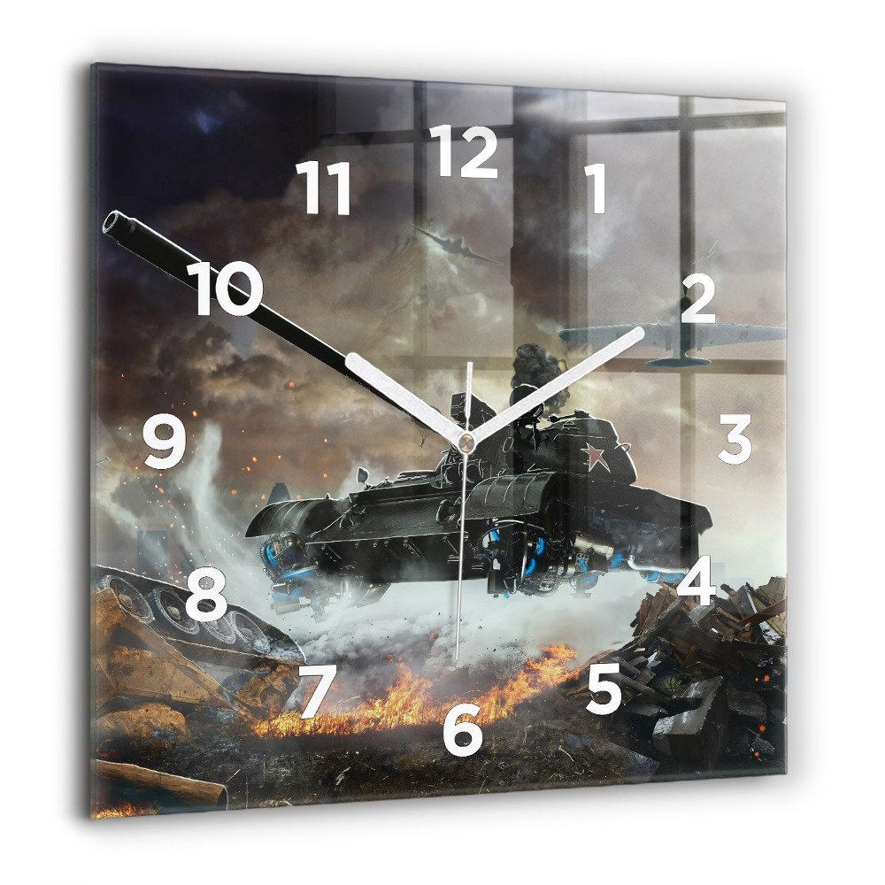 Négyzet alakú üvegóra 60x60 Tank grafika