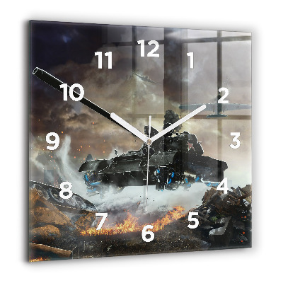 Négyzet alakú üvegóra 60x60 Tank grafika