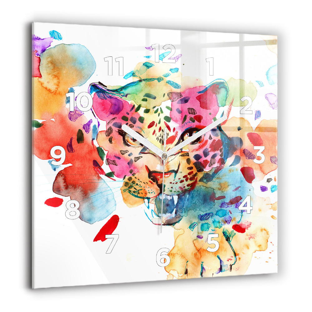 Négyzetes üvegóra 60x60 Vadmacska absztrakt