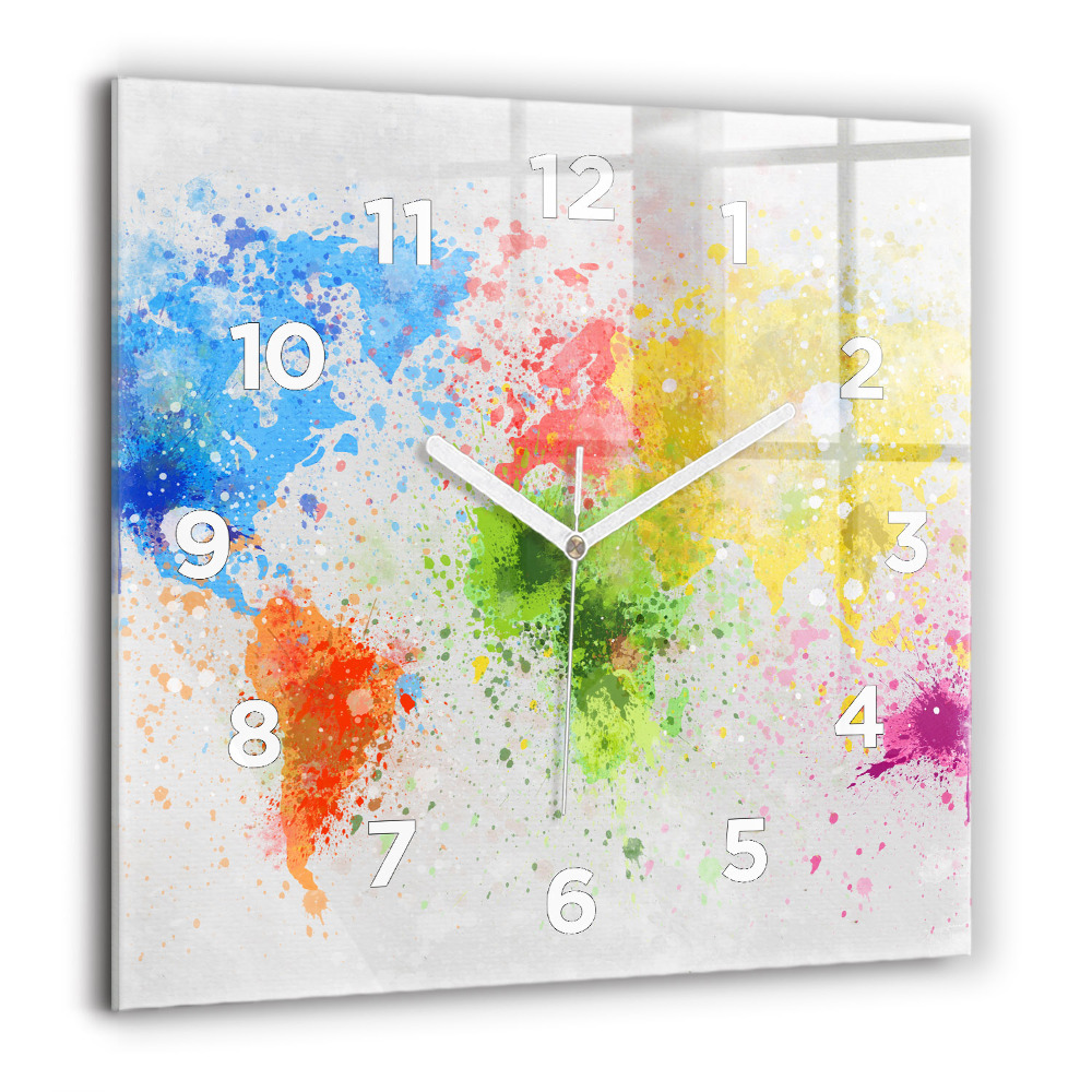 Négyzet alakú üvegóra 60x60 Világtérkép papíron