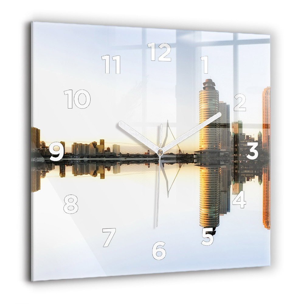 Szögletes üvegóra 60x60 Város a folyó mellett