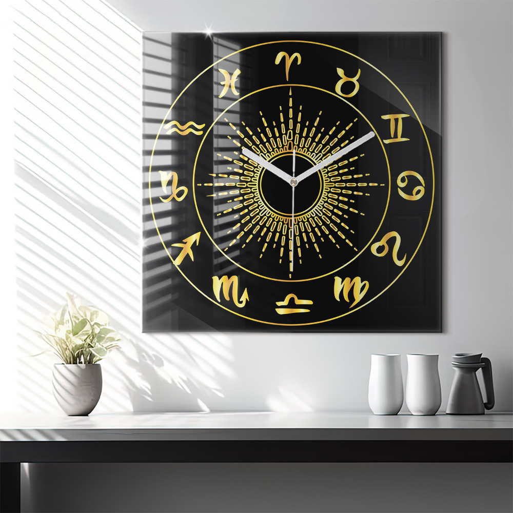 Négyzetes üvegóra 60x60 Az állatöv jelei