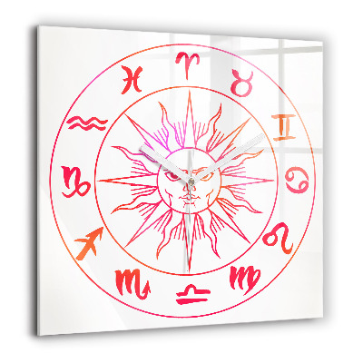 Négyzet alakú üvegóra 60x60 Színes állatöv jelek