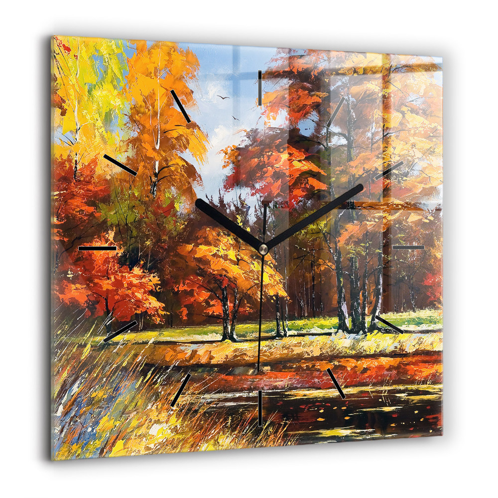 Szögletes üvegóra 60x60 Őszi táj folyóval