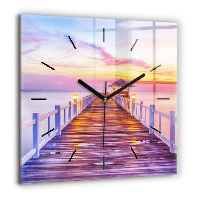 Négyzetes üvegóra 60x60 Híd a kikötőben este