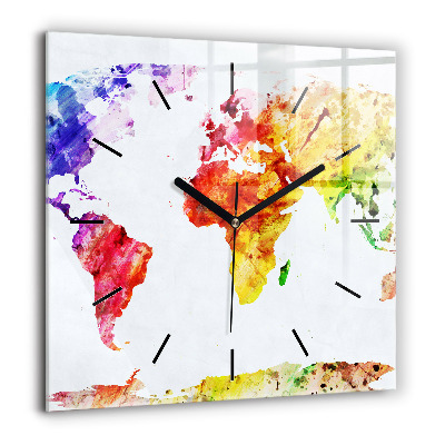 Négyzet alakú üvegóra 60x60 Akvarell világtérkép