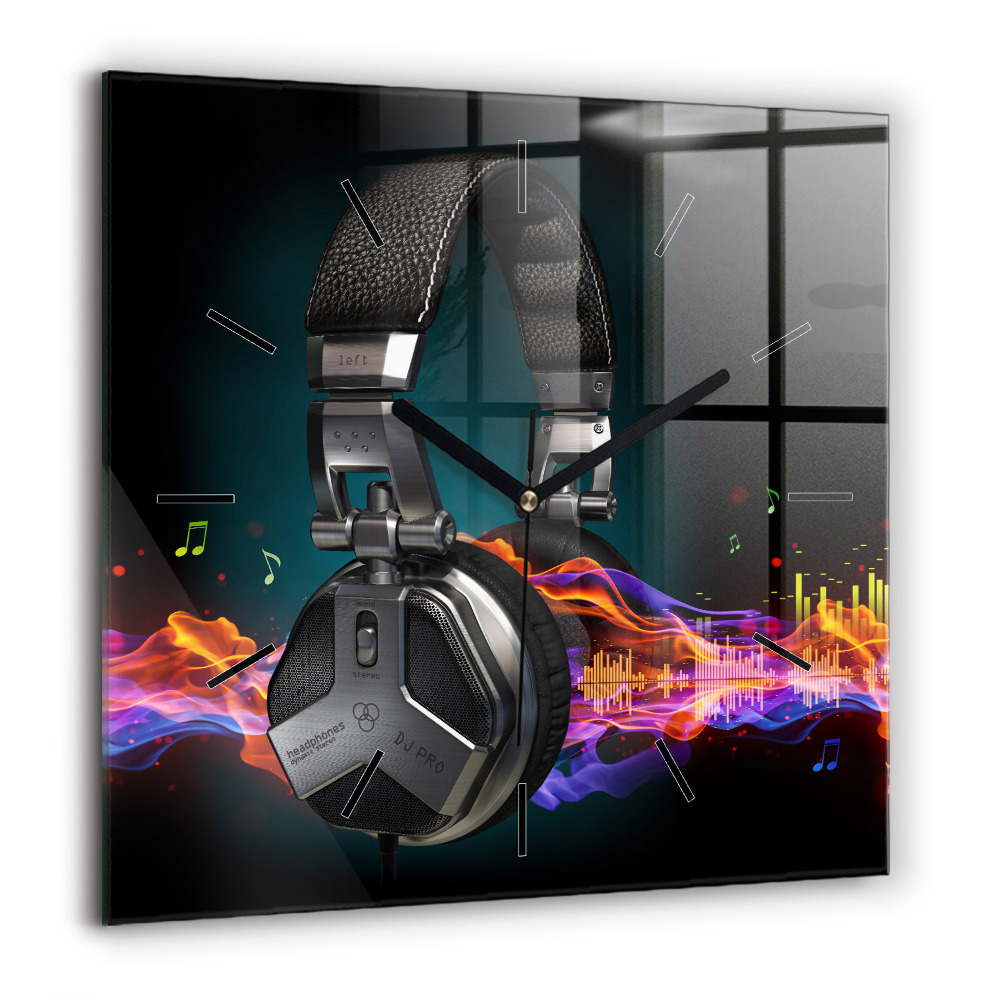 Négyzet alakú üvegóra 60x60 Fejhallgató és hanghullámok