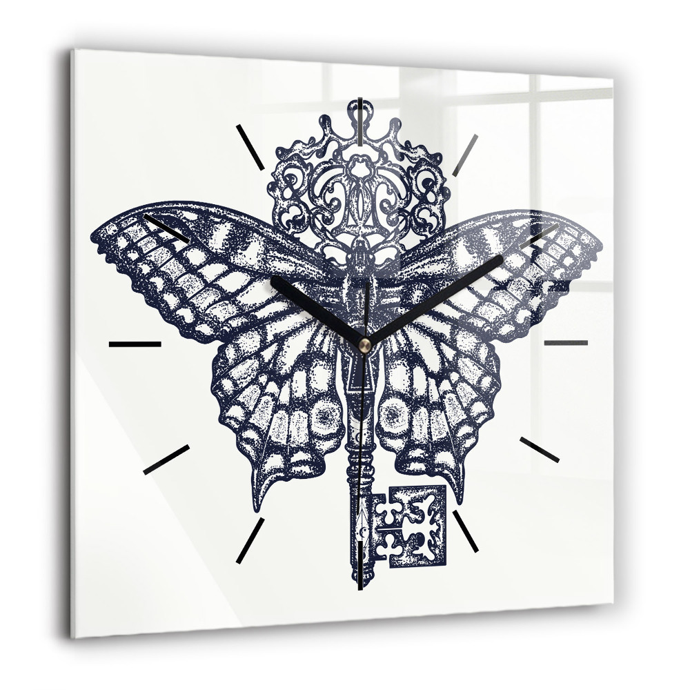 Szögletes üvegóra 60x60 Pillangó és kulcs - boho stílus
