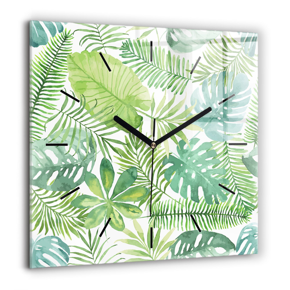 Szögletes üvegóra 60x60 Zöld levelek