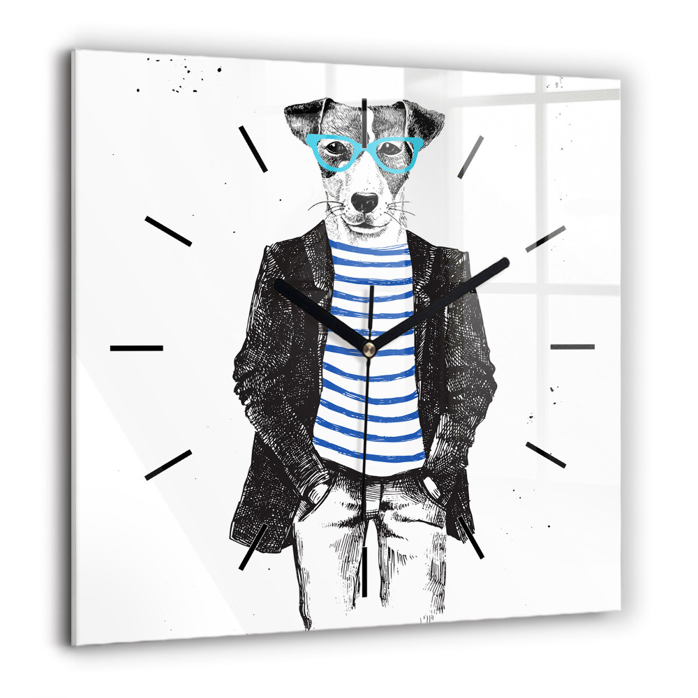 Négyzetes üvegóra 60x60 Kutya emberi testben