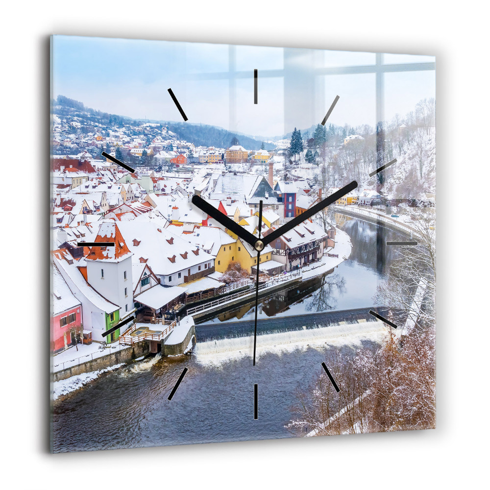 Négyzetes üvegóra 60x60 Panoráma a városról télen