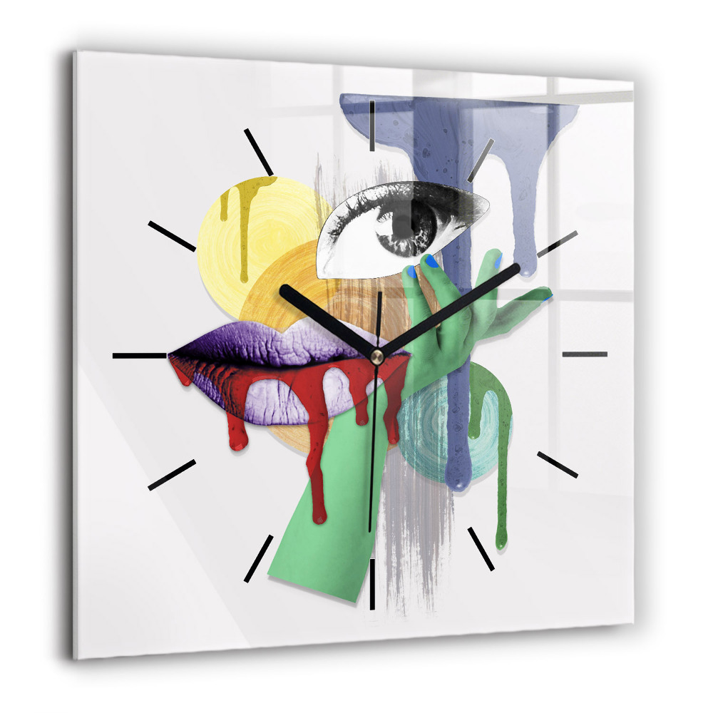 Négyzet alakú üvegóra 60x60 Szürrealista kollázs