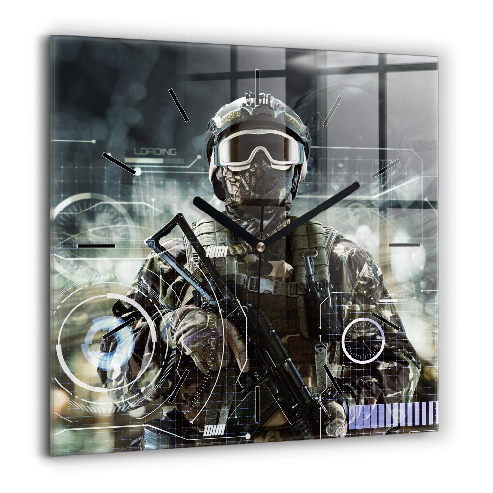 Szögletes üvegóra 60x60 Katona fegyverrel