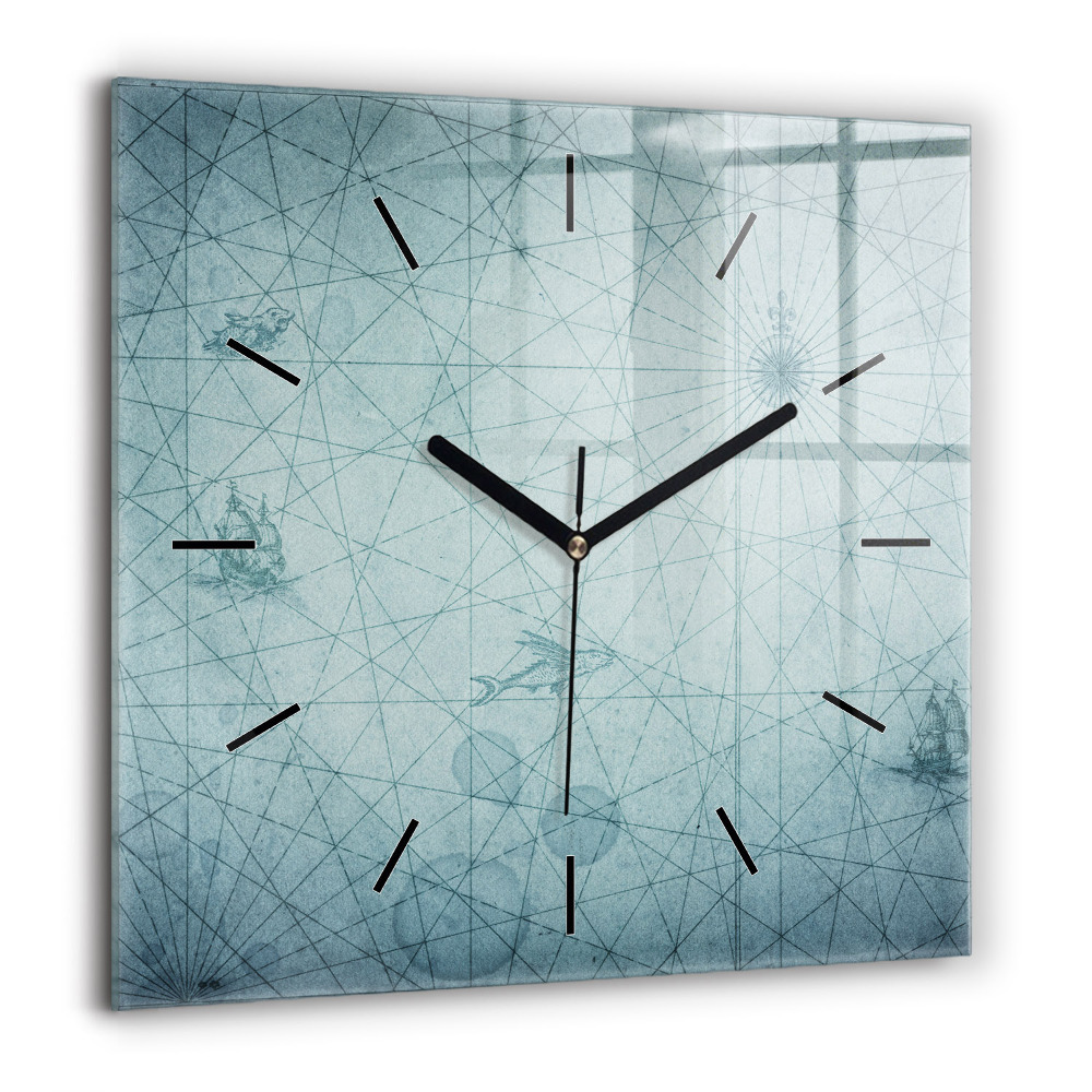 Négyzet alakú üvegóra 60x60 Vintage térkép