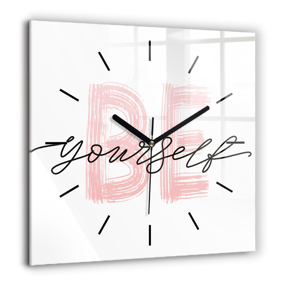 Négyzetes üvegóra 60x60 Légy önmagad felirat