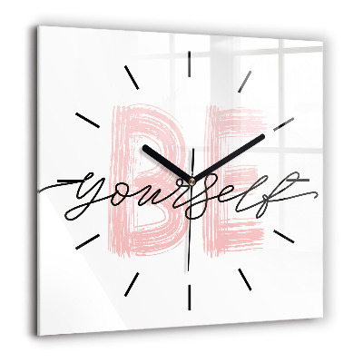 Négyzetes üvegóra 60x60 Légy önmagad felirat