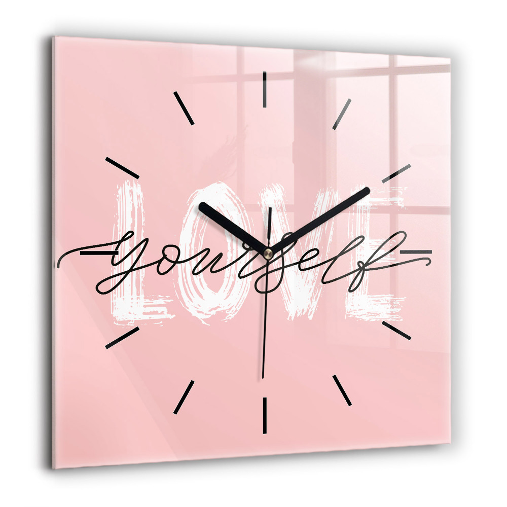 Szögletes üvegóra 60x60 Szeresd magad felirat