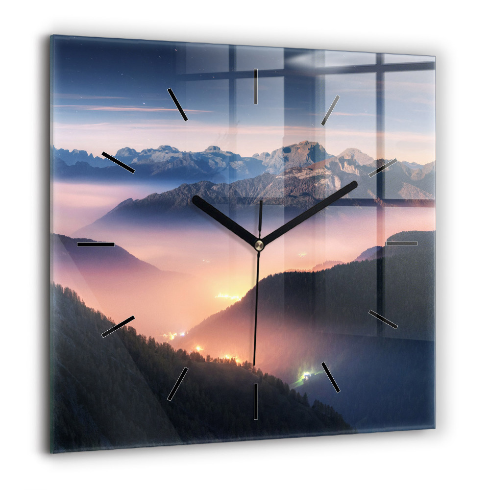 Négyzetes üvegóra 60x60 Tájkép hegycsúcsok