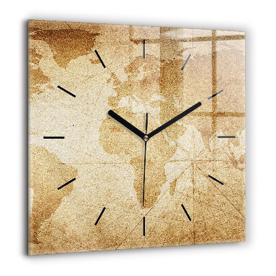 Szögletes üvegóra 60x60 Vintage világtérkép