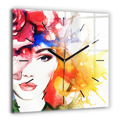 Szögletes fali üvegóra 60x60 Színes női portré