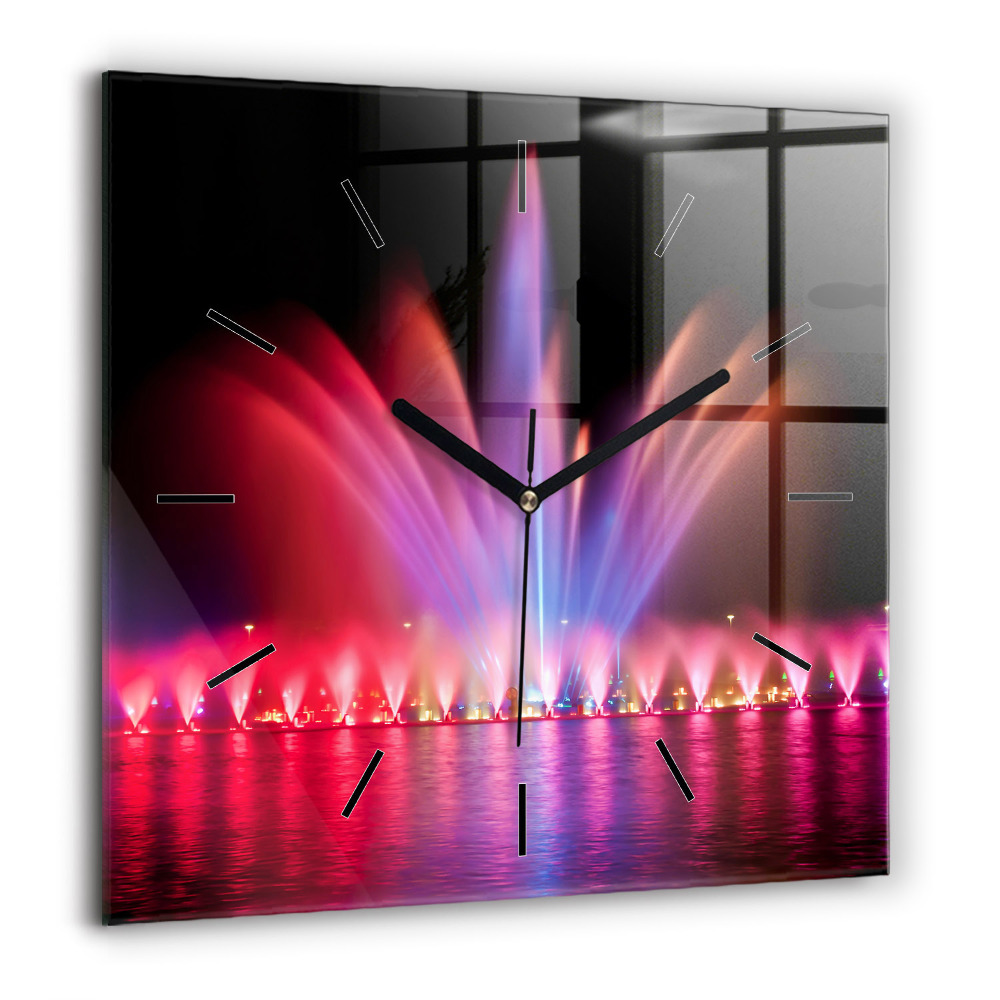 Négyzet alakú üvegóra 60x60 Wrocławi szökőkút éjszaka