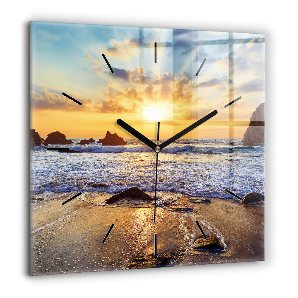 Négyzet alakú üvegóra 60x60 Naplemente a tengerparton