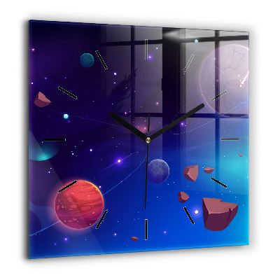 Négyzet alakú üvegóra 60x60 Bolygók galaxis