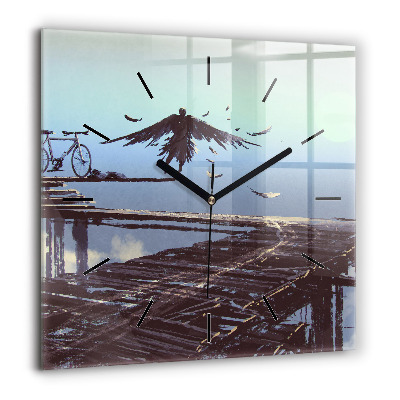 Szögletes fali üvegóra 60x60 Angyal, híd és kerékpár