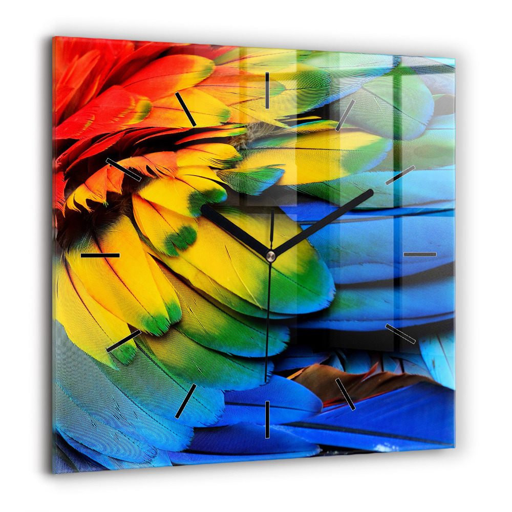 Négyzetes üvegóra 60x60 Színes madárszárnyak