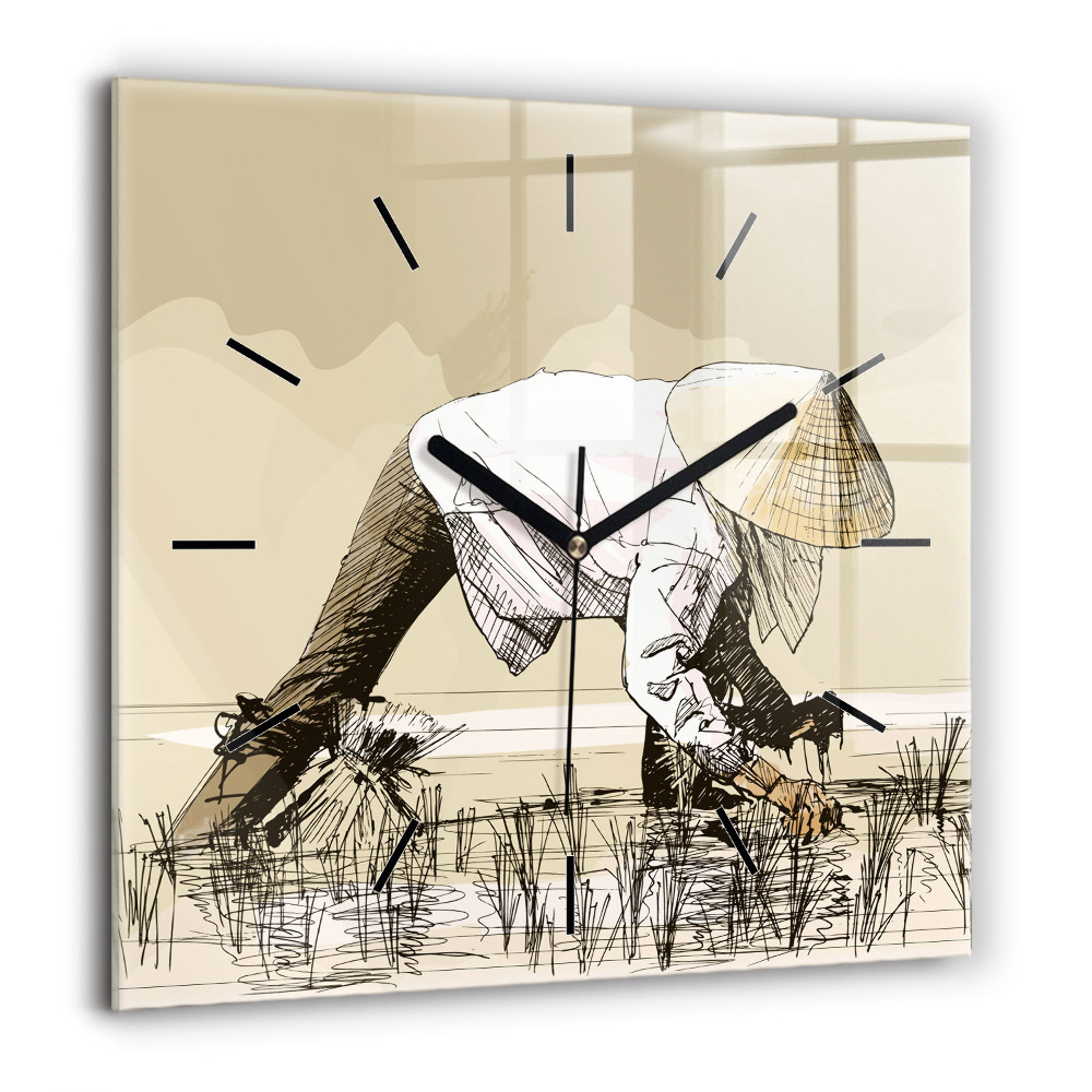 Négyzetes üvegóra 60x60 Rizst szedő nő