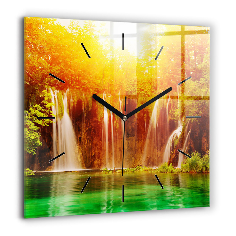 Szögletes üvegóra 60x60 Vízesés látványa