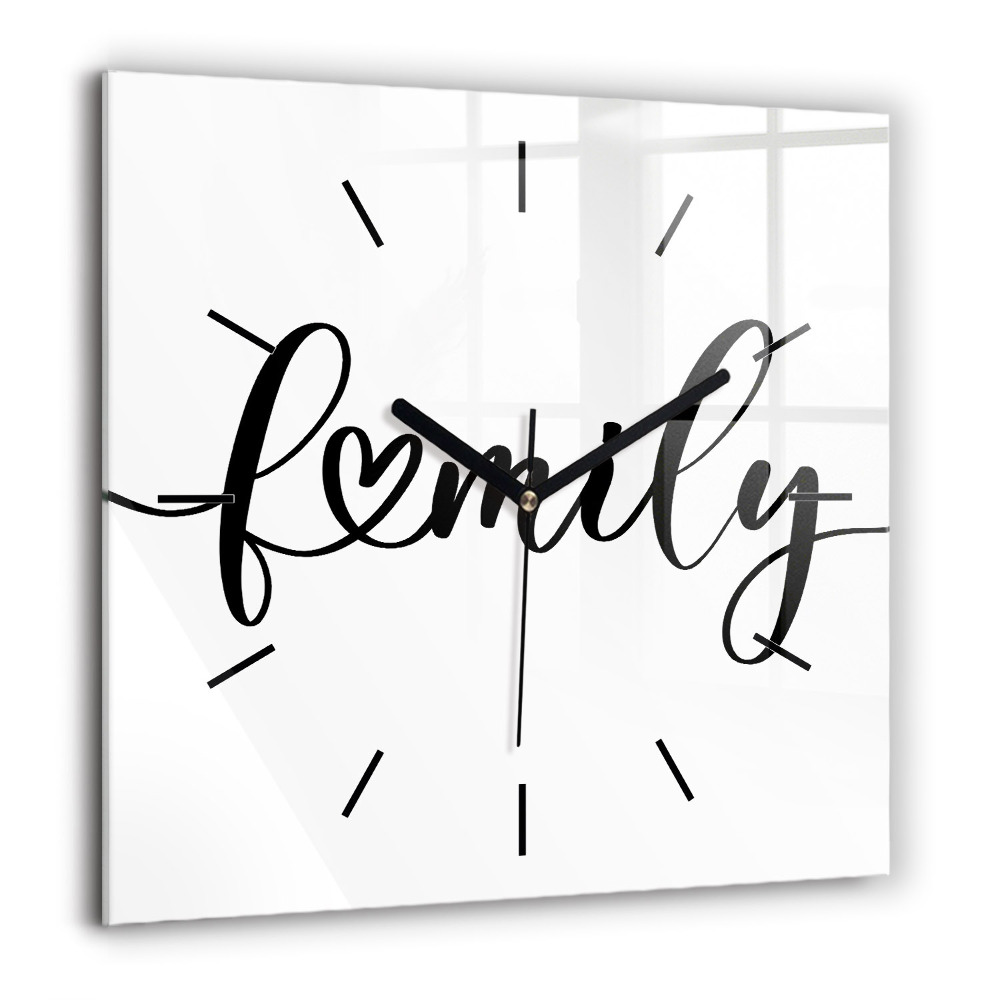 Négyzetes üvegóra 60x60 Családi felirat és szív
