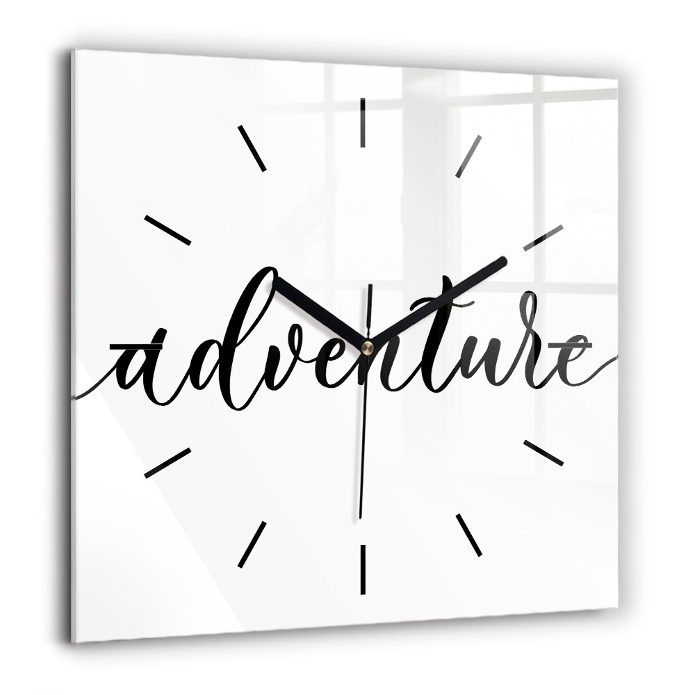 Négyzet alakú üvegóra 60x60 Kalandos felirat