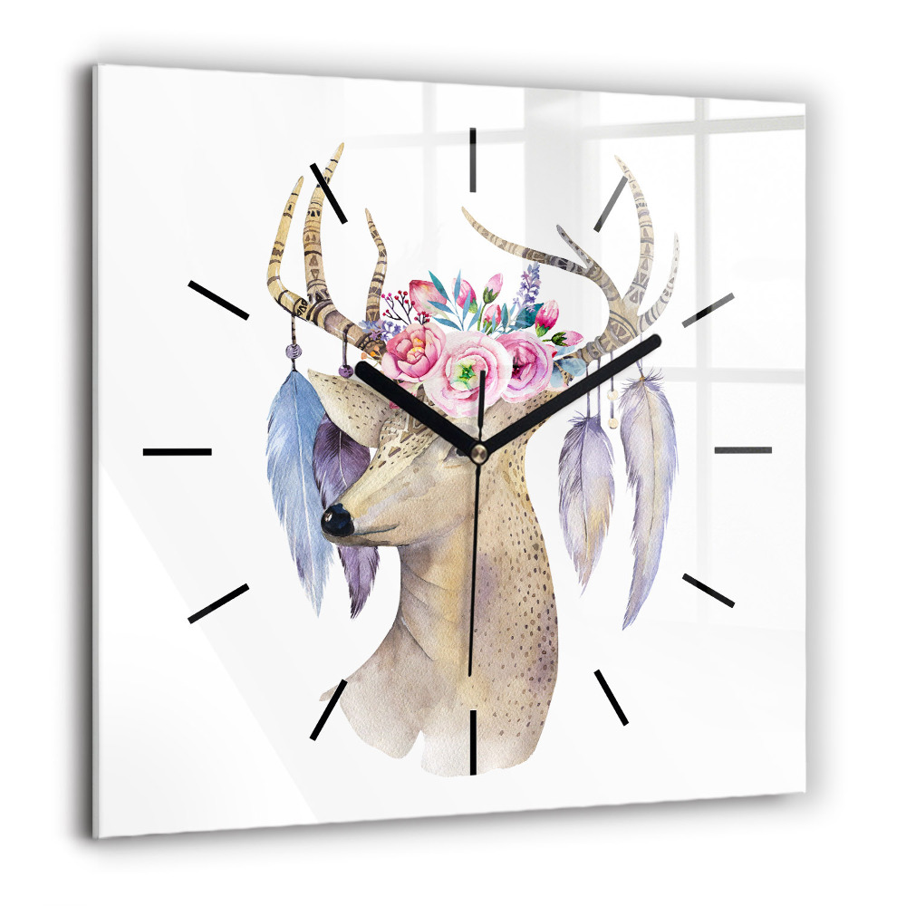 Szögletes fali üvegóra 60x60 Szarvasfej és virágok