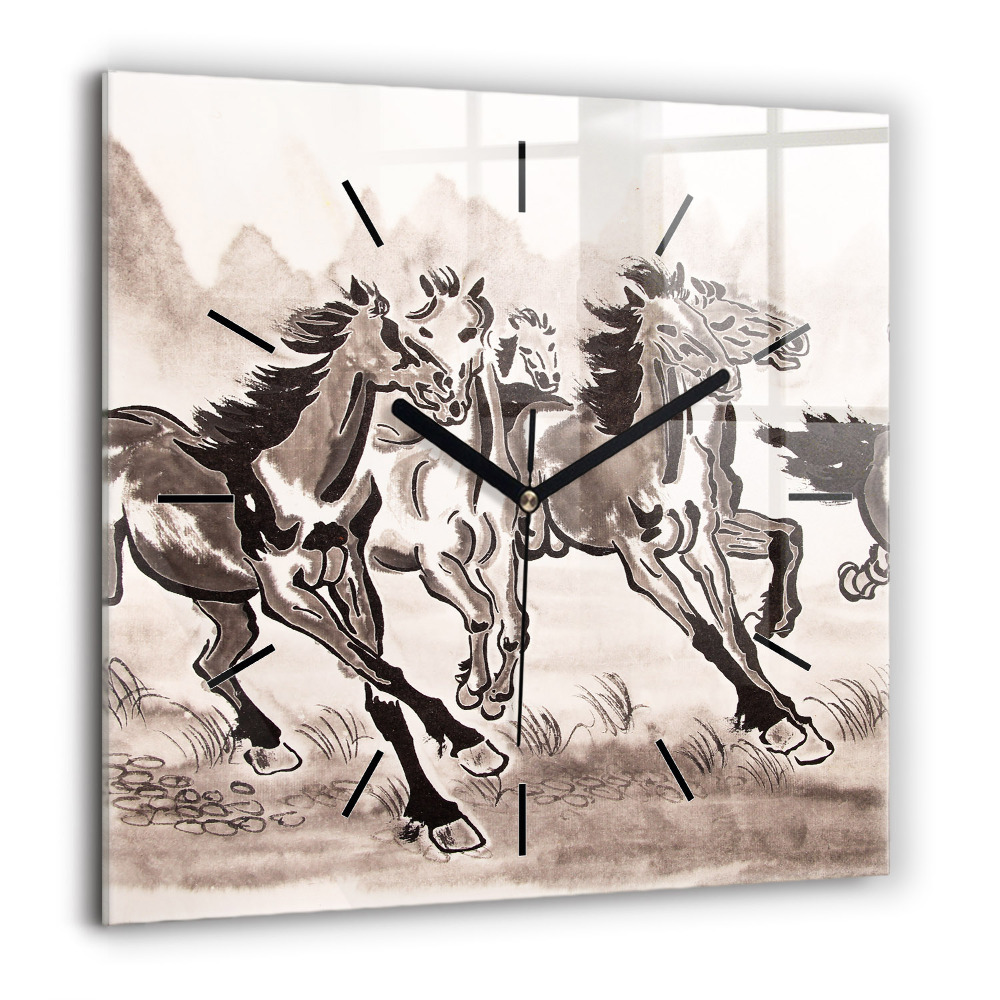 Négyzetes üvegóra 60x60 Galoppozó lovak