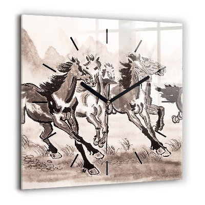 Négyzetes üvegóra 60x60 Galoppozó lovak