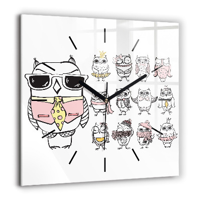 Szögletes üvegóra 60x60 Vintage poszter baglyokkal