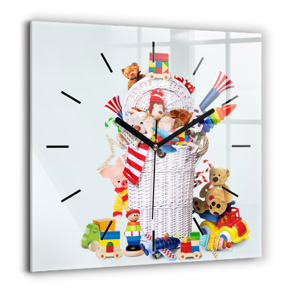 Négyzetes üvegóra 60x60 Fonott kosár játékokkal