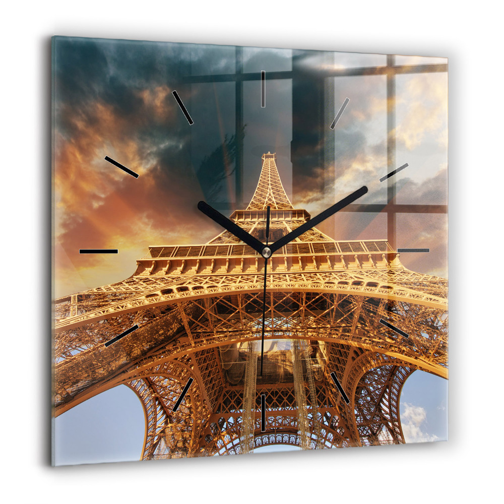 Szögletes üvegóra 60x60 Eiffel-torony felhőkkel a háttérben