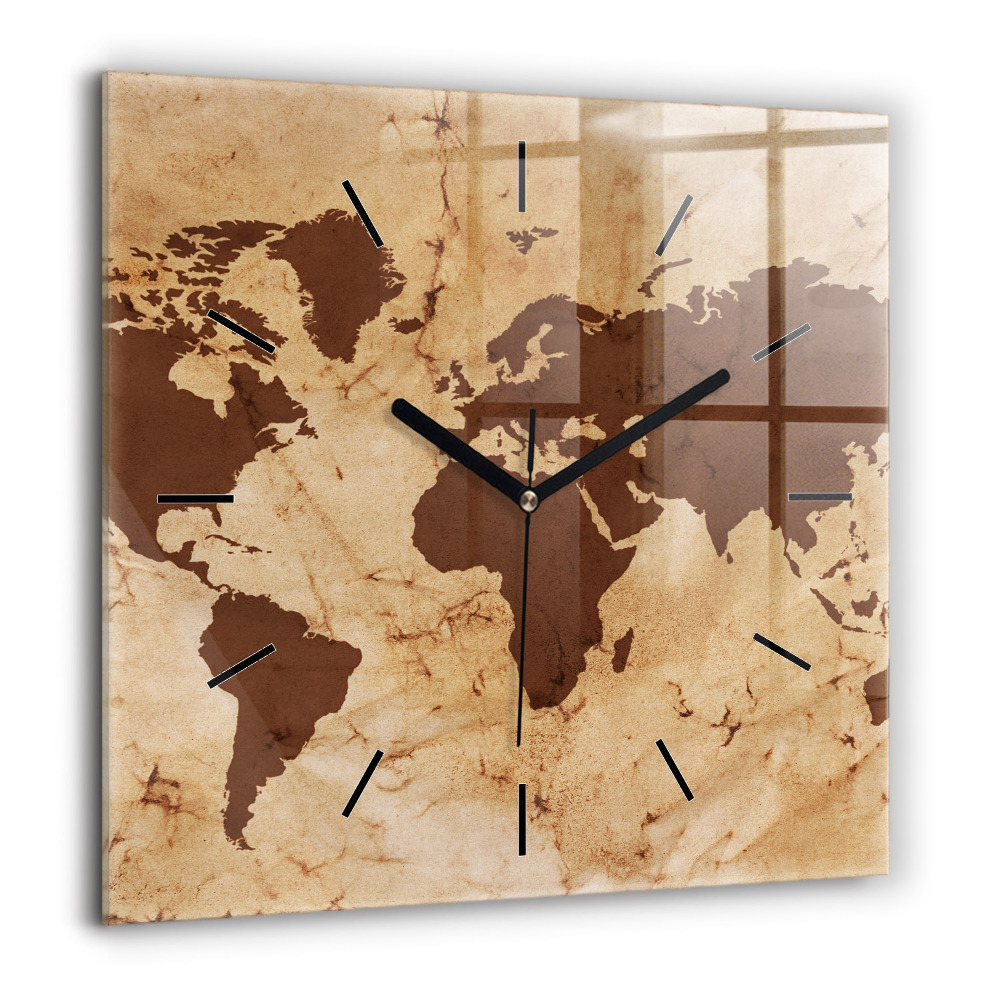 Négyzet alakú üvegóra 60x60 Vintage világtérkép